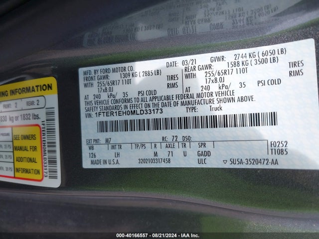 Ford Ranger Xlt 2021 1FTER1EH0MLD33173 Image 9