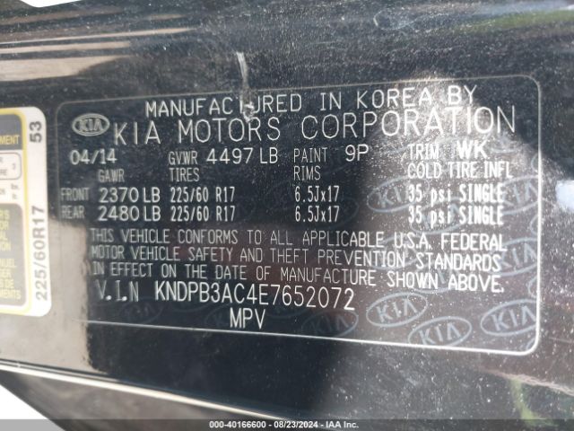KNDPB3AC4E7652072 KIA Sportage Lx