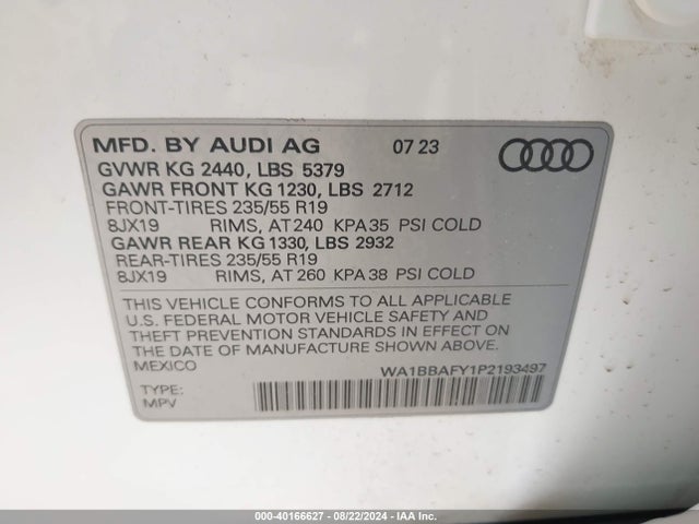 WA1BBAFY1P2193497 Audi Q5 Premium Plus 40 Tfsi Quattro S Tronic