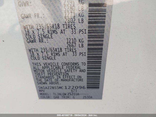 Nissan Murano Sv Intelligent Awd 2021 5N1AZ2BS5MC122096 Image 9