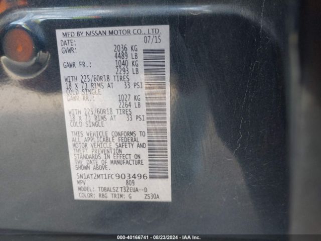 5N1AT2MT1FC903496 Nissan Rogue S/sl/sv