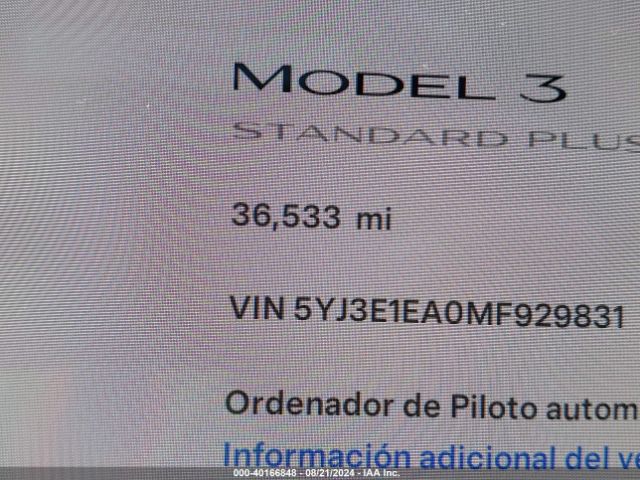 5YJ3E1EA0MF929831 Tesla Model 3 Standard Range Plus Rear-wheel Drive