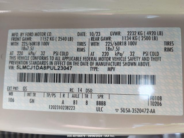 5LMCJ1DA8PUL23047 Lincoln Corsair Standard