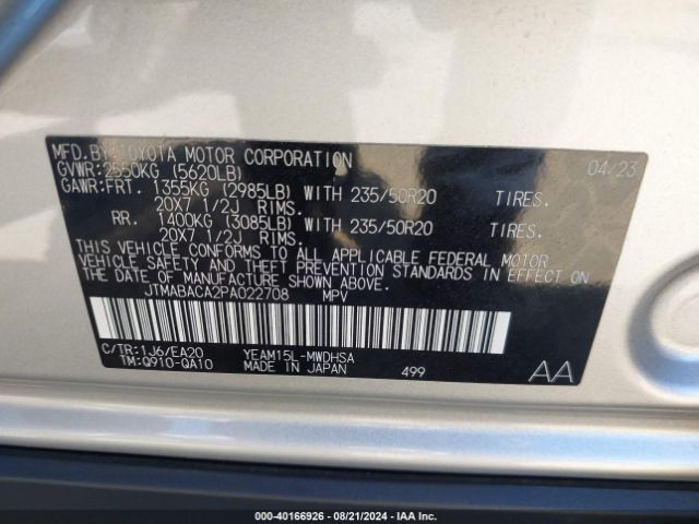 JTMABACA2PA022708 Toyota Bz4x Limited