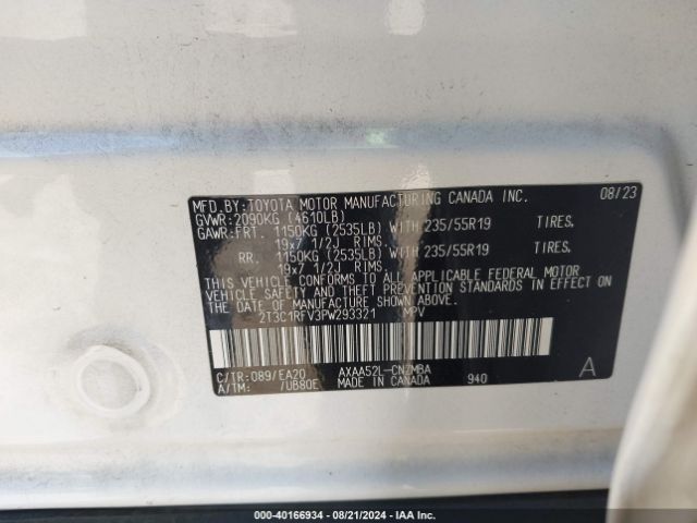 2T3C1RFV3PW293321 Toyota Rav4 Xle Premium