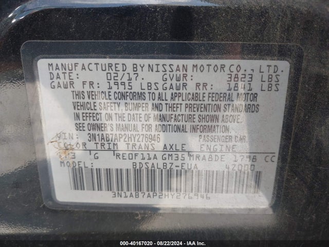 Nissan SENTRA S 2017 3N1AB7AP2HY276946 Image 9