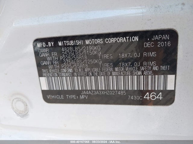 2017 MITSUBISHI OUTLANDER JA4AZ3A3XHZ027485 Photo 8