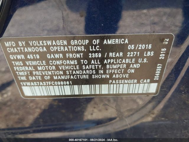 1VWAS7A37FC098061 Volkswagen Passat 1.8t Limited Edition