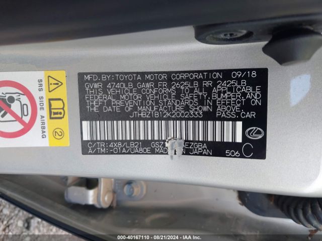 JTHBZ1B12K2002333 Lexus Es 350 Luxury