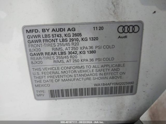 WA1B4AFY0M2025890 Audi Sq5 Premium Plus Tfsi Quattro Tiptronic