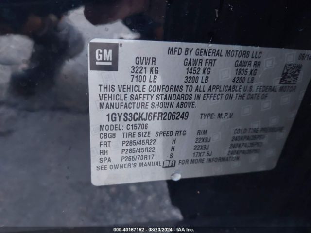 1GYS3CKJ6FR206249 Cadillac Escalade Premium