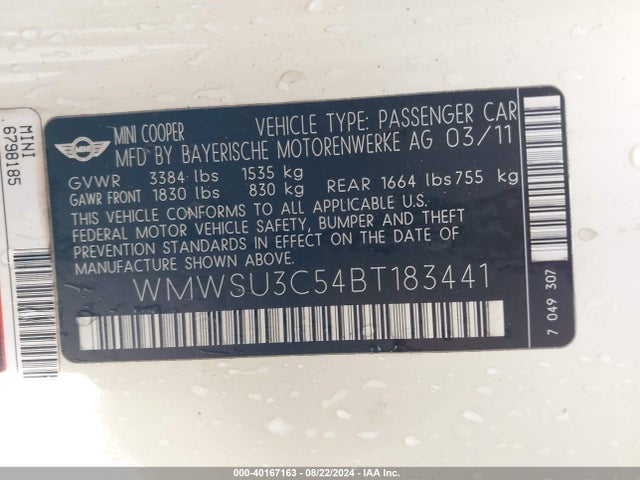 2011 MINI COOPER WMWSU3C54BT183441 Photo 8