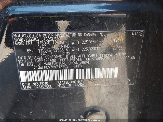 Toyota Rav4 Xle 2017 2T3WFREV7HW343705 Image 9