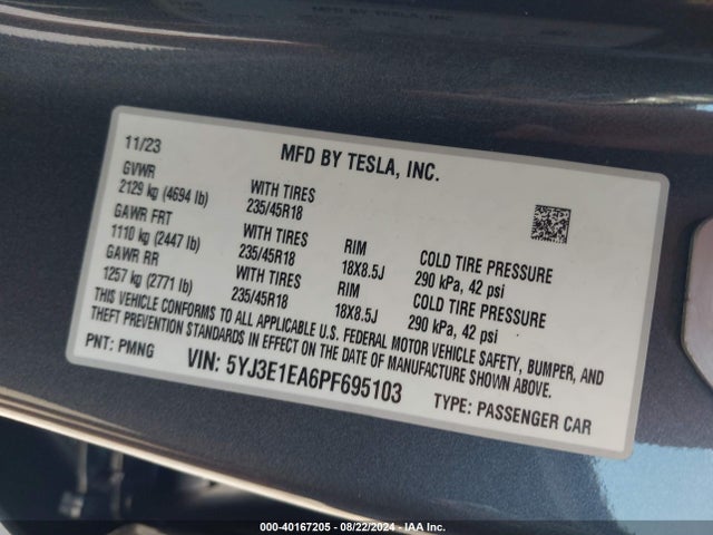 2023 TESLA MODEL 3 5YJ3E1EA6PF695103 Photo 8