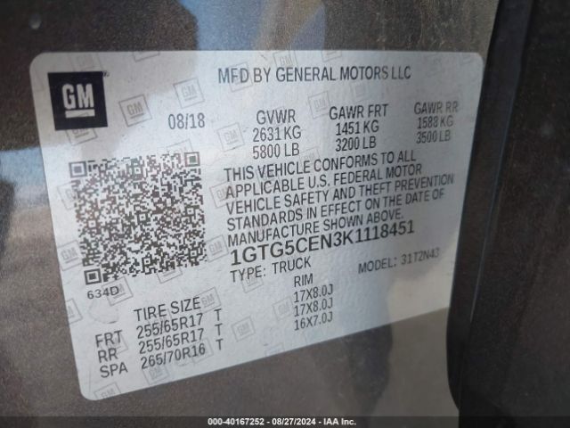 1GTG5CEN3K1118451 GMC CANYON SLE