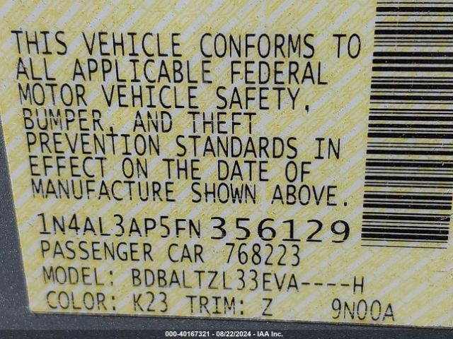 1N4AL3AP5FN356129 Nissan Altima 2.5 Sl