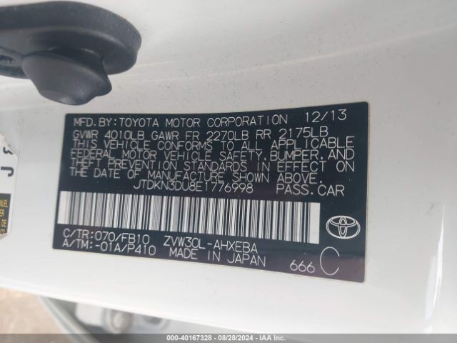 JTDKN3DU8E1776998 Toyota Prius Two