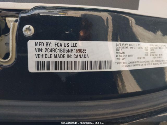 2C4RC1BG5NR169085 Chrysler Pacifica Touring L