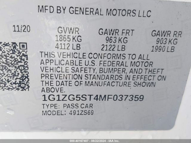 1G1ZG5ST4MF037359 Chevrolet Malibu Fwd Rs