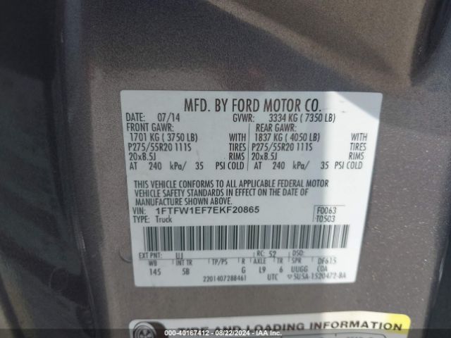 1FTFW1EF7EKF20865 Ford F-150 Fx4