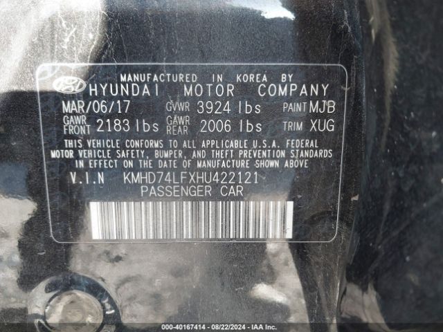 KMHD74LFXHU422121 Hyundai ELANTRA SE