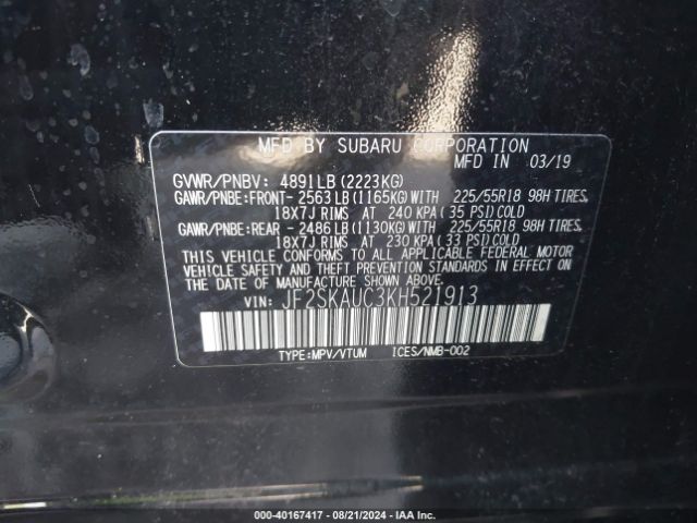 JF2SKAUC3KH521913 Subaru Forester Limited