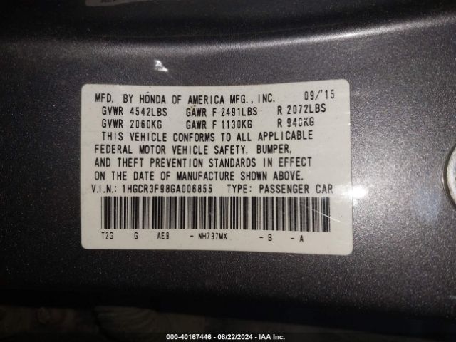1HGCR3F98GA006855 Honda Accord Touring