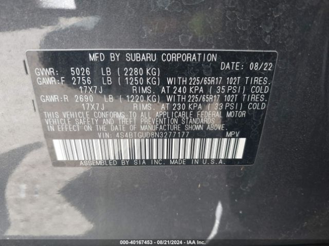 4S4BTGUD8N3277177 Subaru Outback Wilderness