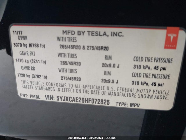 2017 TESLA MODEL X 5YJXCAE26HF072825 Photo 8