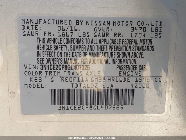 Nissan Versa Note Sv 2016 3N1CE2CP8GL407325 Image 9