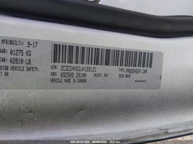 2C3CDXHG3JH169121 Dodge Charger Sxt Plus Rwd