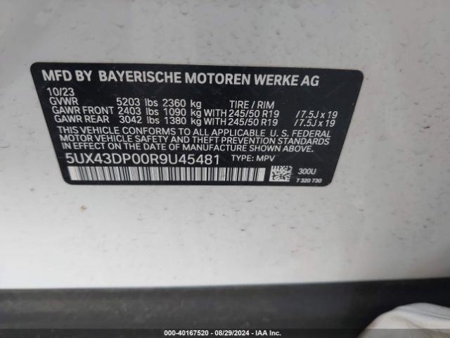 5UX43DP00R9U45481 BMW X3 Sdrive30i