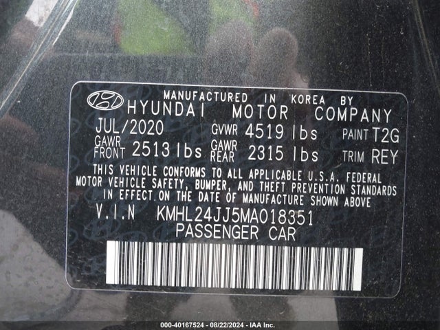 Hyundai Sonata Blue 2021 KMHL24JJ5MA018351 Image 9