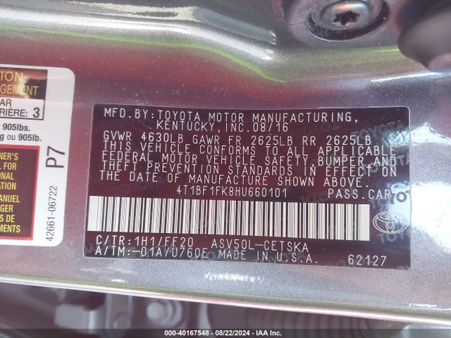 Toyota CAMRY SE 2017 4T1BF1FK8HU660101 Image 9