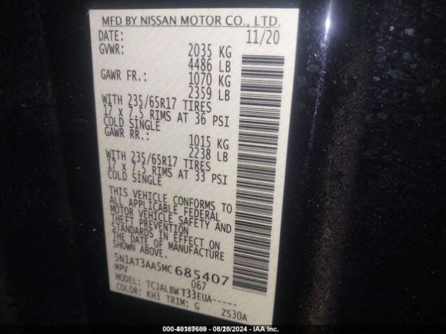 5N1AT3AA5MC685407 Nissan Rogue S Fwd