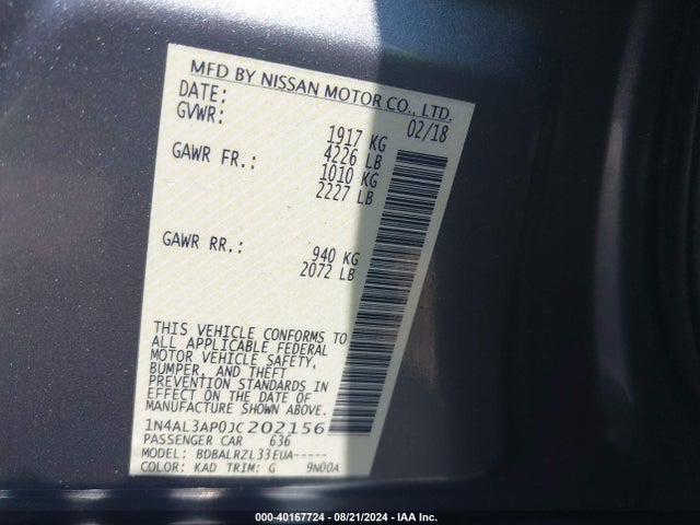 Nissan Altima 2.5 Sl 2018 1N4AL3AP0JC202156 Image 9