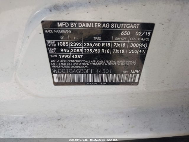 WDCTG4GB3FJ114501 Mercedes-Benz Gla 250 4matic
