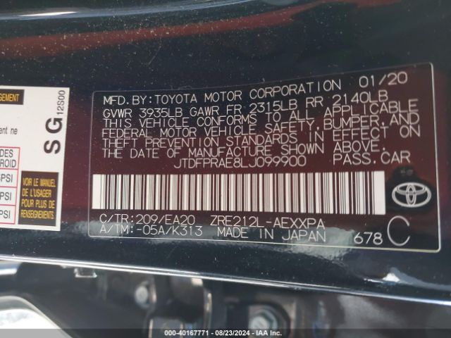 JTDFPRAE8LJ099900 Toyota Corolla Xle