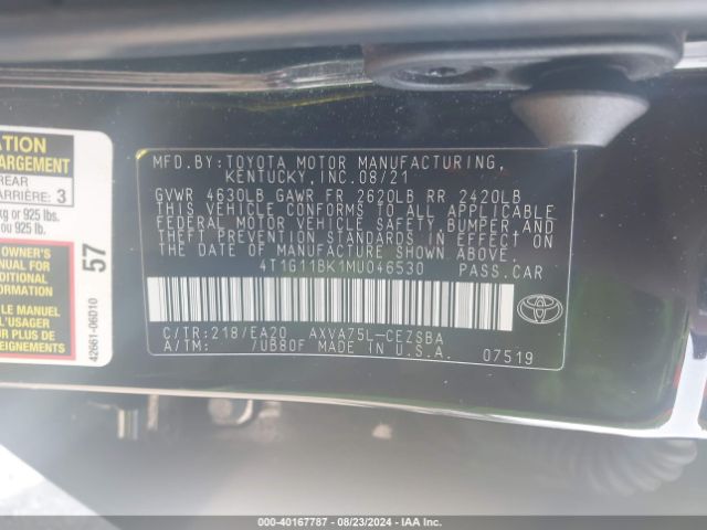 4T1G11BK1MU046530 Toyota Camry Se Awd