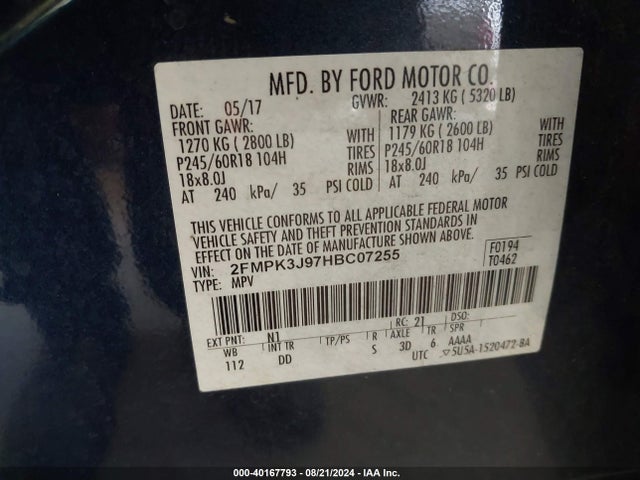 Ford EDGE SEL 2017 2FMPK3J97HBC07255 Image 9