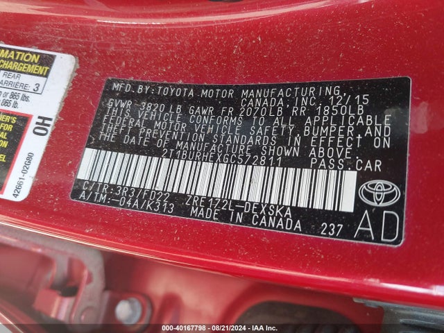 Toyota Corolla S Plus 2016 2T1BURHEXGC572811 Image 9