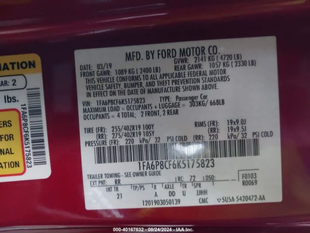 1FA6P8CF6K5175823 Ford MUSTANG GT