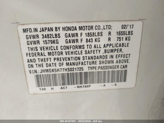 JHMGK5H77HS021725 Honda FIT EX