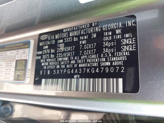 5XYPG4A37KG479072 KIA Sorento 2.4l L