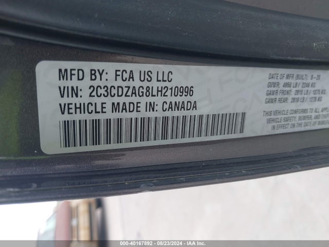 2C3CDZAG8LH210996 Dodge Challenger Sxt