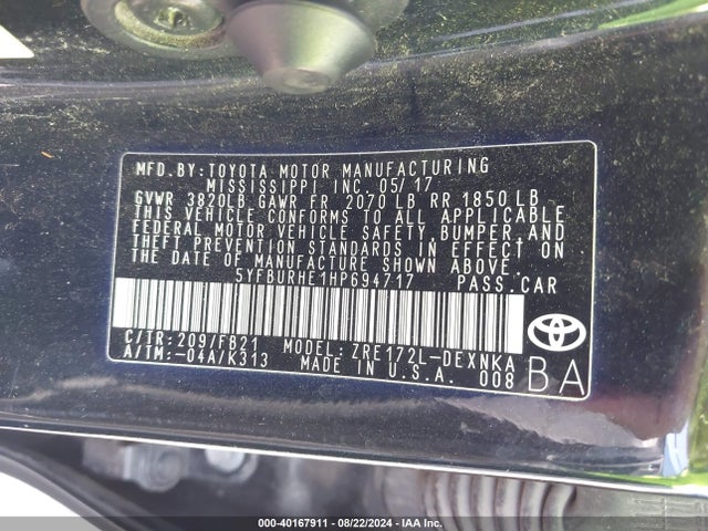 Toyota COROLLA LE 2017 5YFBURHE1HP694717 Image 9