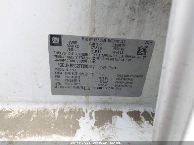 1GCUKREC2FF205487 Chevrolet Silverado 1500 2lt