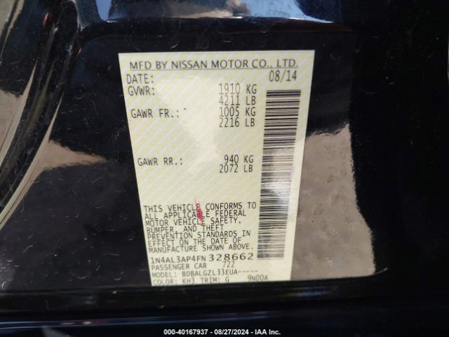 1N4AL3AP4FN328662 Nissan Altima 2.5/2.5 S/2.5 Sl/2.5 Sv