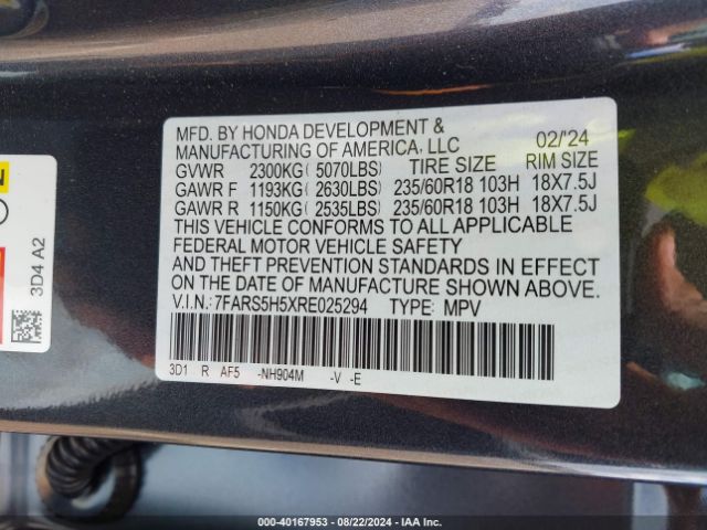 7FARS5H5XRE025294 Honda Cr-v Hybrid Sport