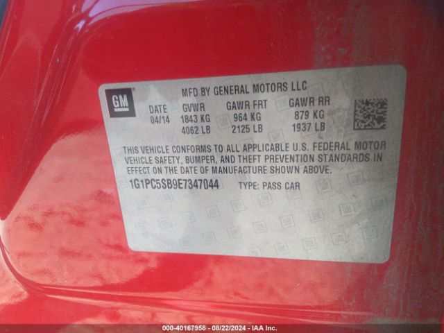 1G1PC5SB9E7347044 Chevrolet Cruze 1lt Auto